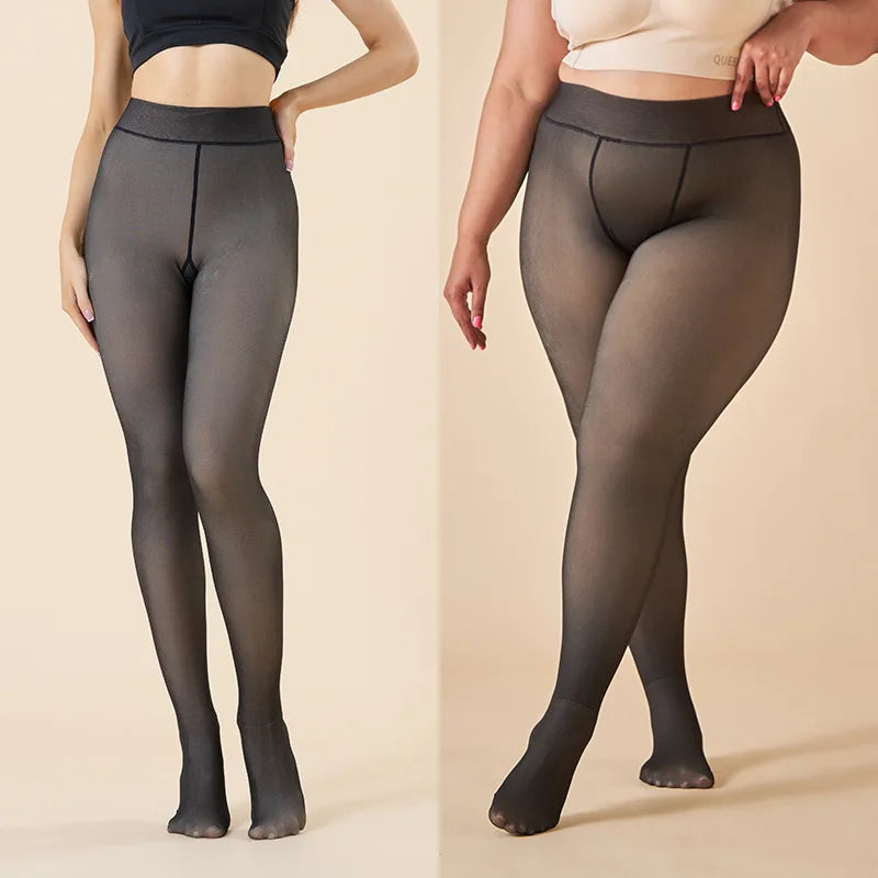 FrostLeggings Thermal Tights – Fleece-Lined Winter Warmth + Sexy Sheer High-Waist Fit