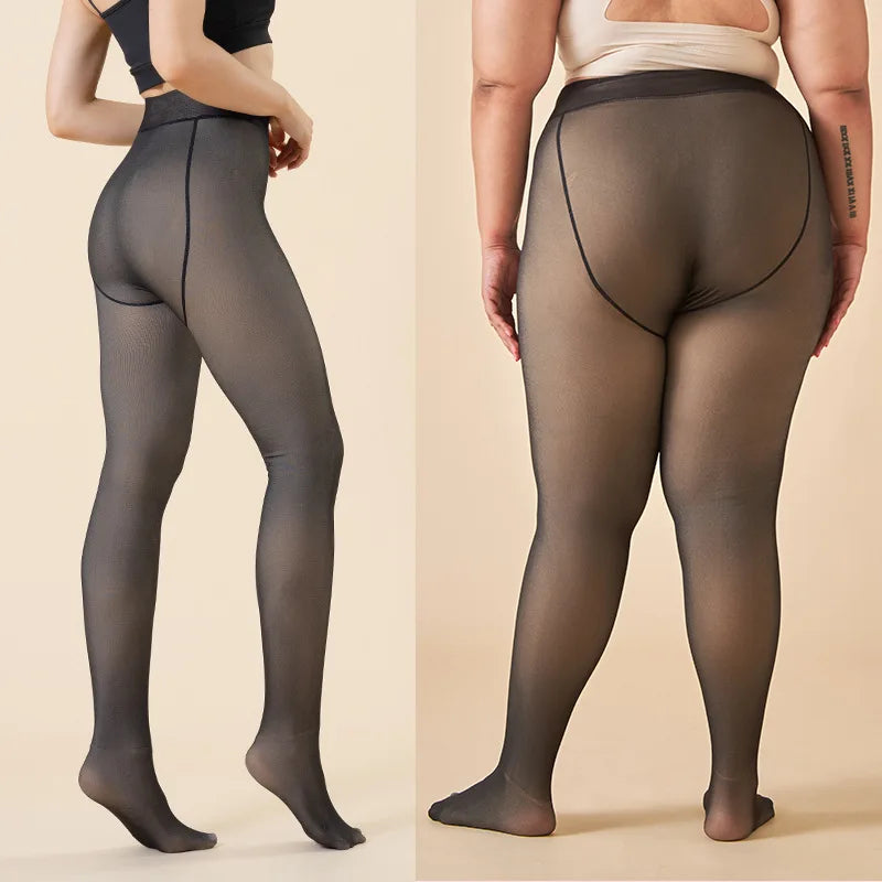 FrostLeggings Thermal Tights – Fleece-Lined Winter Warmth + Sexy Sheer High-Waist Fit